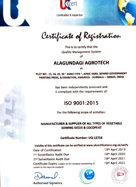 Alagundagi Agro tech ISO Certificate